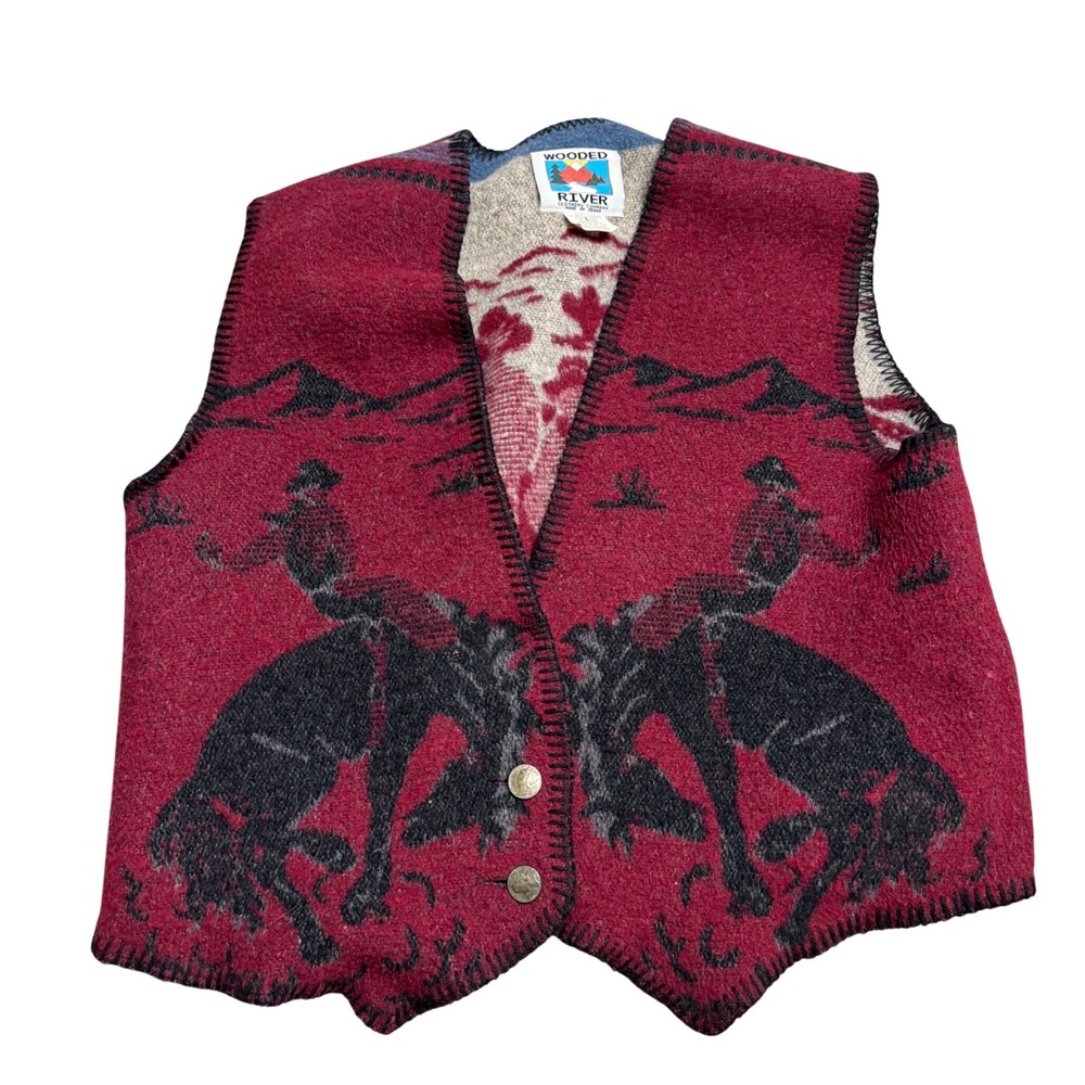Wooded River Mens Large Red Wool Blend Western Cowboy Bronco Coin Button Vest